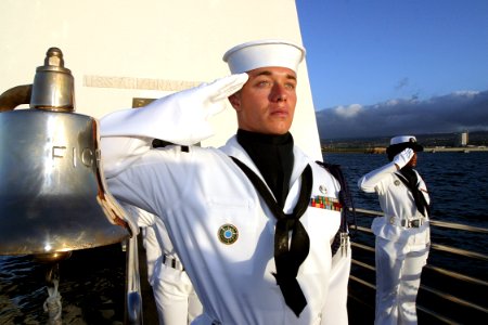 US Navy 021207-N-3228G-006 saluting the official party at the USS Arizona Memorial