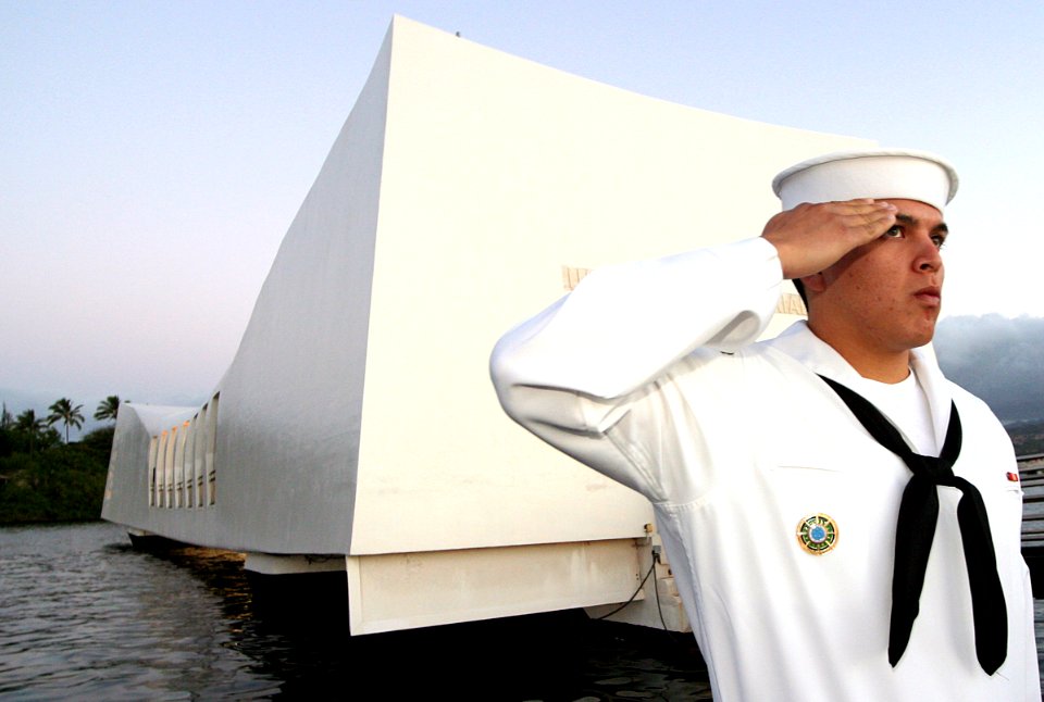 US Navy 021207-N-3228G-003 saluting the arrival of the official party at the USS Arizona Memorial
