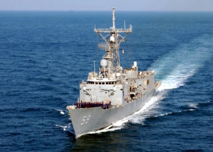 US Navy 021128-N-8794V-003 USS Kauffman steams with the Abraham Lincoln Battle Group on a regularly scheduled deployment conducting combat missions in support of Operation Enduring Freedom