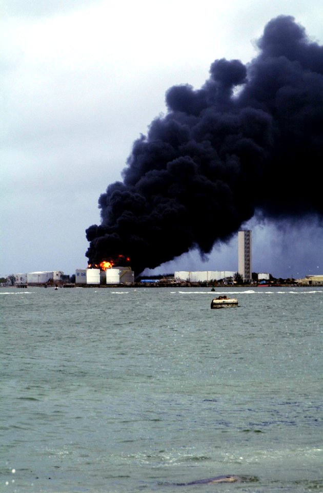 US Navy 021209-N-1746P-025 Heavy smoke rises from a fuel depot aboard U.S. Naval Forces Marianas