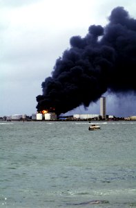 US Navy 021209-N-1746P-025 Heavy smoke rises from a fuel depot aboard U.S. Naval Forces Marianas