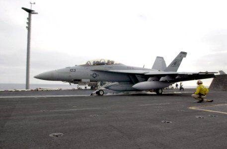 US Navy 030113-N-2385R-017 Shared Reconnaissance Pod (SHARP), installed on the bottom of an F-A-18F