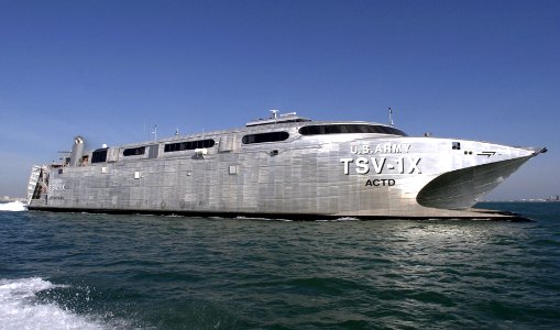 US Navy 030115-N-5319A-008 United States Army Vessel (USAV) Theatre Support Vessel, Spearhead (TSV-1X), departs from port photo