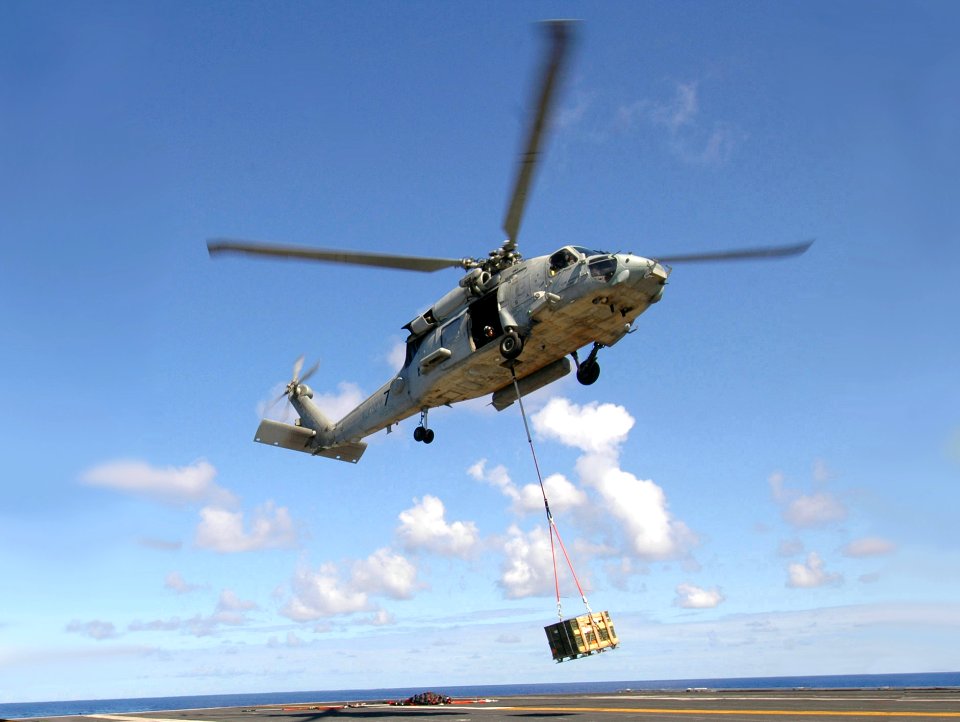 US Navy 0245911-N-72-028 A SH-60F Sea Hawk helicopter VERTREP