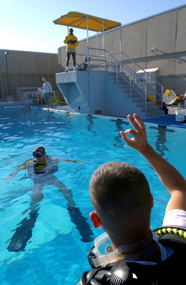 US Navy 030212-N-5862D-035 Students at the Naval Diving and Salvage Training Center undergo various training scenarios to prepare them for duties involving underwater emergencies and procedures