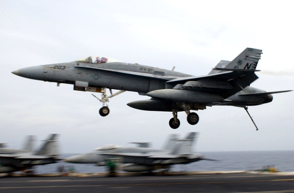 US Navy 030214-N-1810F-009 An F-A-18C Hornet assigned to the Royal Maces of Strike Fighter Squadron Two Seven (VFA-27)