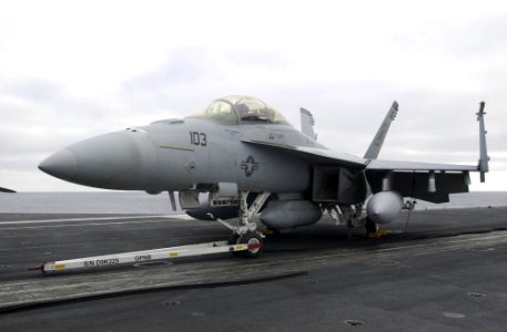 US Navy 030113-N-2385R-008 Shared Reconnaissance Pod (SHARP), installed on the bottom of an F-A-18F