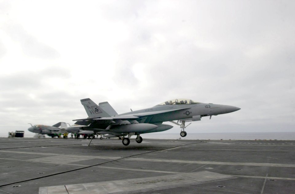 US Navy 030113-N-2385R-021 Shared Reconnaissance Pod (SHARP), installed on the bottom of an F-A-18F
