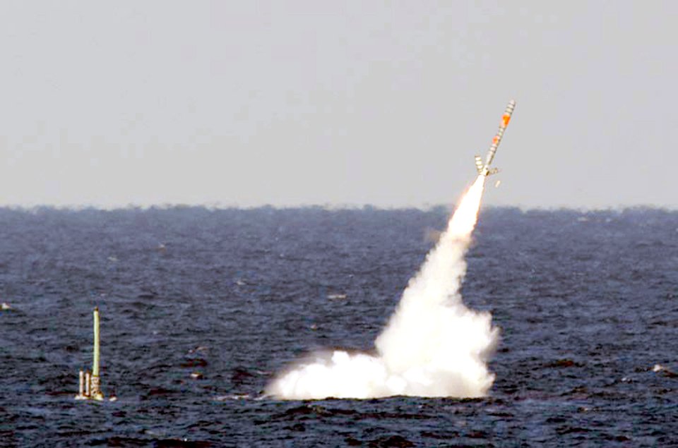 US Navy 030114-N-XXXXX-001 USS Florida launches a Tomahawk cruise missile during Giant Shadow in the waters off the coast of the Bahamas