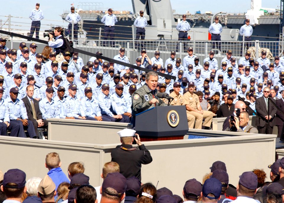 US Navy 030213-N-8102J-004 President Bush addresses Sailors at Naval Station Mayport, Florida