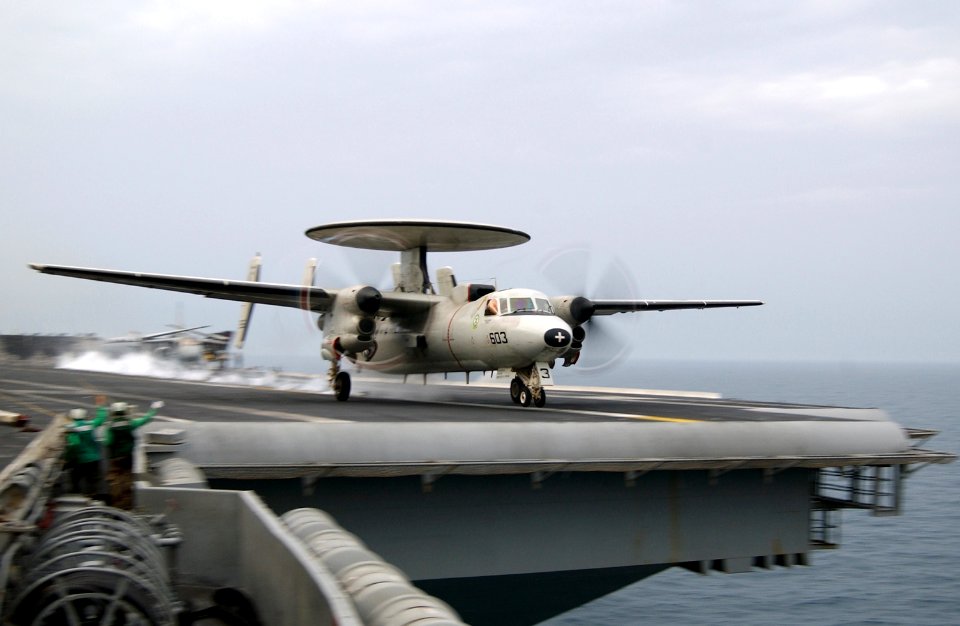 US Navy 030306-N-1810F-014 E-2C Hawkeye launches from USS Kitty Hawk CV 63