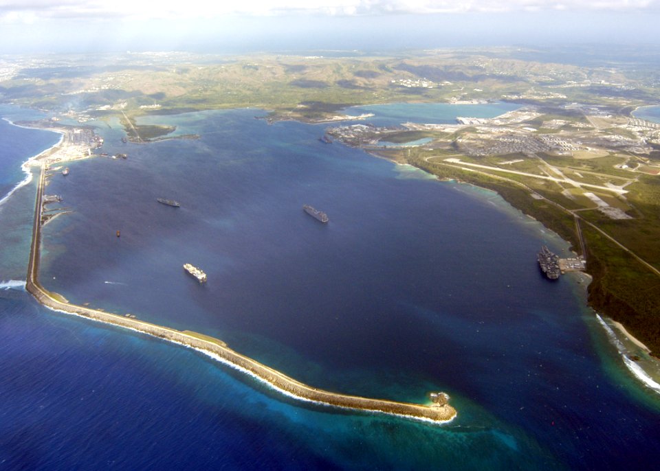 US Navy 030225-N-0000X-002 An aerial view of Apra Harbor on U.S. Naval Base Guam is seen during a fly-by, Feb. 25, 2003