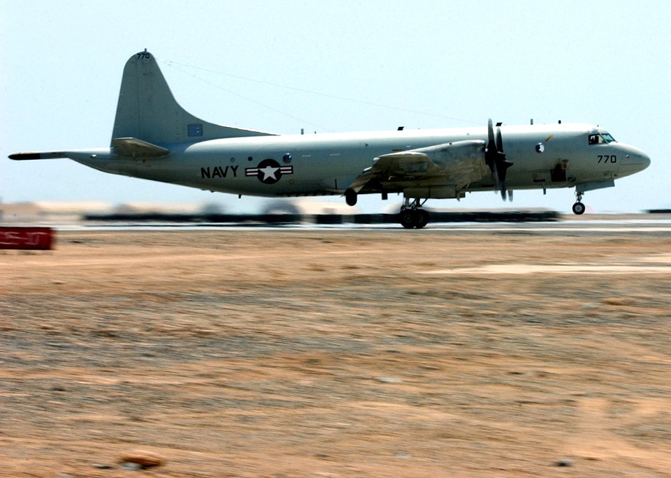 US Navy 030313-F-9032T-022 A U.S. Navy P-3C Orion patrol aircraft takes off on a mission from a forward deployed location in support of Operation Enduring Freedom