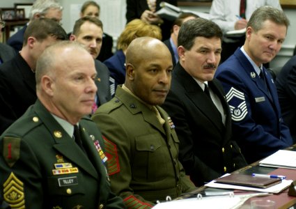 US Navy 030305-F-3050V-051 Top senior enlisted members during a hearing of the House Appropriations subcommittee on Military Construction