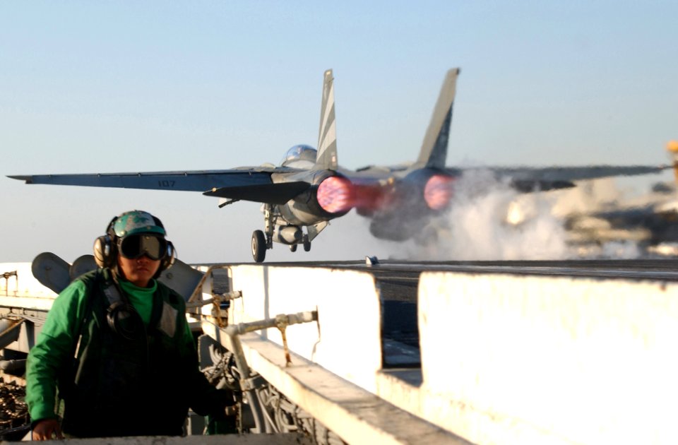 US Navy 030228-N-1810F-004 F-14 Tomcat launches from USS Kitty Hawk CVN 68
