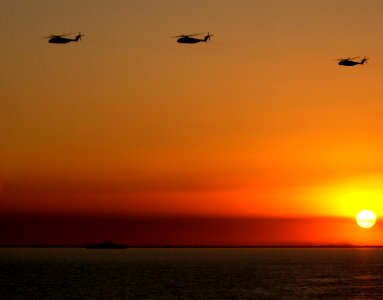 US Navy 030302-C-9409S-009 CH-53 Sea Stallion helicopters fly over the Northern Arabian Gulf photo