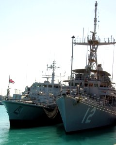 US Navy 030308-N-1050K-007 From left, British mine countermeasures ship HMS Sandown (M 110) and U.S. Navy mine countermeasures ship USS Ardent (MCM 12) stand together in the waters of the North Arabian Sea