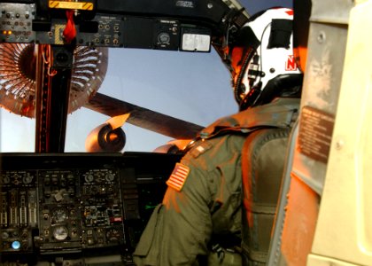 US Navy 030314-N-3235P-501 An S-3B pilot assigned to the Checkmates of Sea Control Squadron Two Two (VS-22) receives fuel during an aerial refueling operation