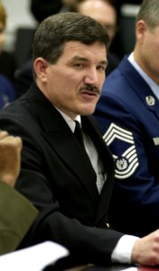 US Navy 030305-F-3050V-087 Master Chief Petty Officer of the Navy, Terry Scott answers questions during a hearing of the House Appropriations subcommittee on Military Construction