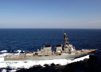 US Navy 030329-N-6141B-005 The guided missile destroyer USS Arleigh Burke (DDG 51) conducts underway operations in support of Operation Iraqi Freedom