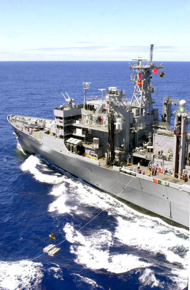 US Navy 030316-N-6536T-003 The fast combat support ship USS Bridge (AOE 10) transfers MK-84 Joint Direct Attack Munitions (JDAM) bombs to the aircraft carrier USS Nimitz (CVN 68)