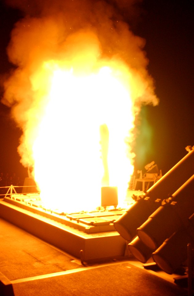 US Navy 030321-N-6141B-012 The guided missile destroyer USS Donald Cook (DDG 75) launches a Tomahawk Land Attack Missile (TLAM) toward Iraq during the initial stages of Operation Iraqi Freedom