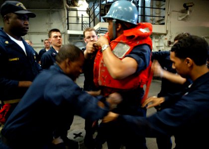 US Navy 030329-N-4048T-063 Sailors from Deck Department take part in a Deck Seamanship Olympics