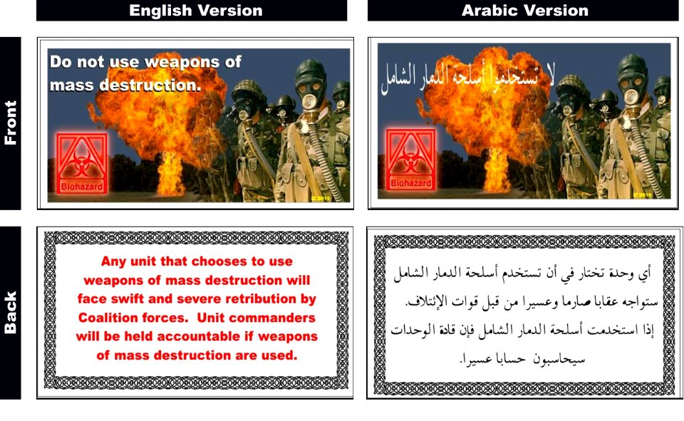 US Navy 030224-D-0000X-001 Coalition aircraft have been dropping leaflets warning the Iraqi military not to use weapons of mass destruction (MWD)