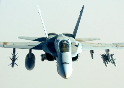 US Navy 030321-F-7203T-008 A U.S. Navy F-A-18 Hornet proceeds on its mission in support of Operation Iraqi Freedom