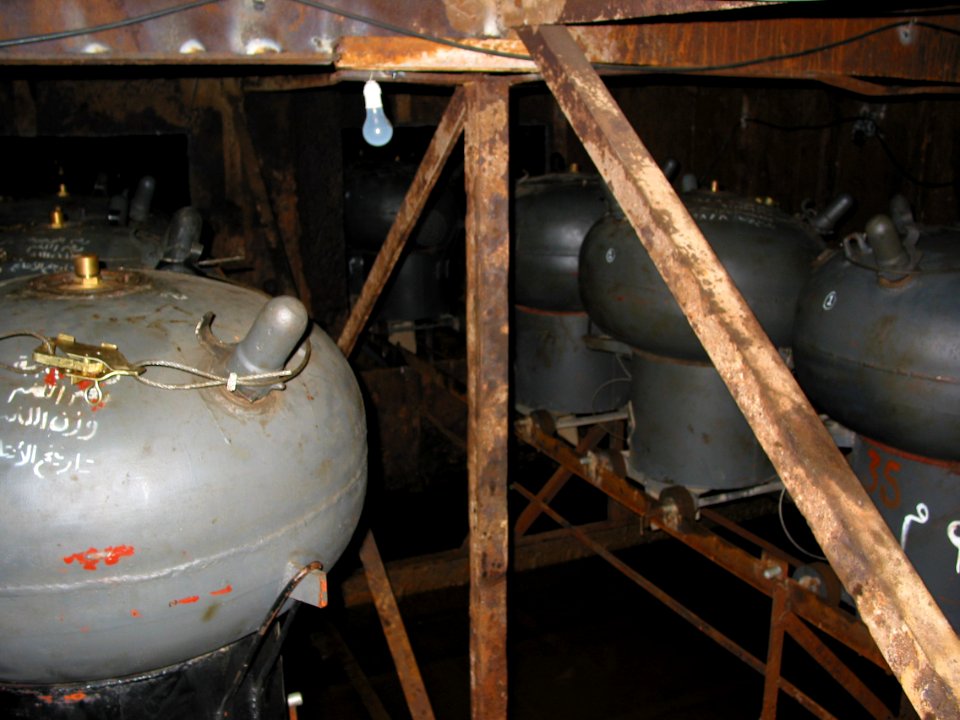 US Navy 030324-N-1050K-025 Some of the mines being carried by four Iraqi vessels that were intercepted and boarded four in the Khor Abd Allah waterway by U.S.-led coalition forces