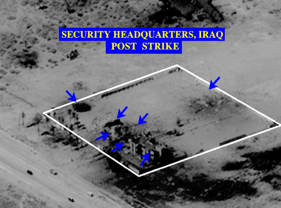 US Navy 030331-D-0000X-002 A post-strike photo of a security headquarters compound in Iraq