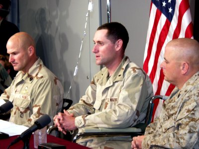 US Navy 030402-D-0000B-002 U.S. Marines 1st Sgt. Bruce Cole, 1st Lt. James Uwins and Gunnery Sgt. Bill Hale