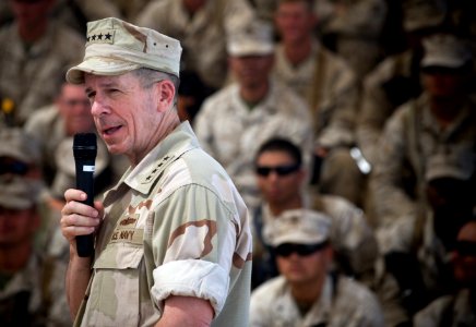US Navy 080617-N-0696M-544 Adm. Mike Mullen, chairman of the Joint Chiefs of Staff addresses Marines participating in Exercise Mojave Viper