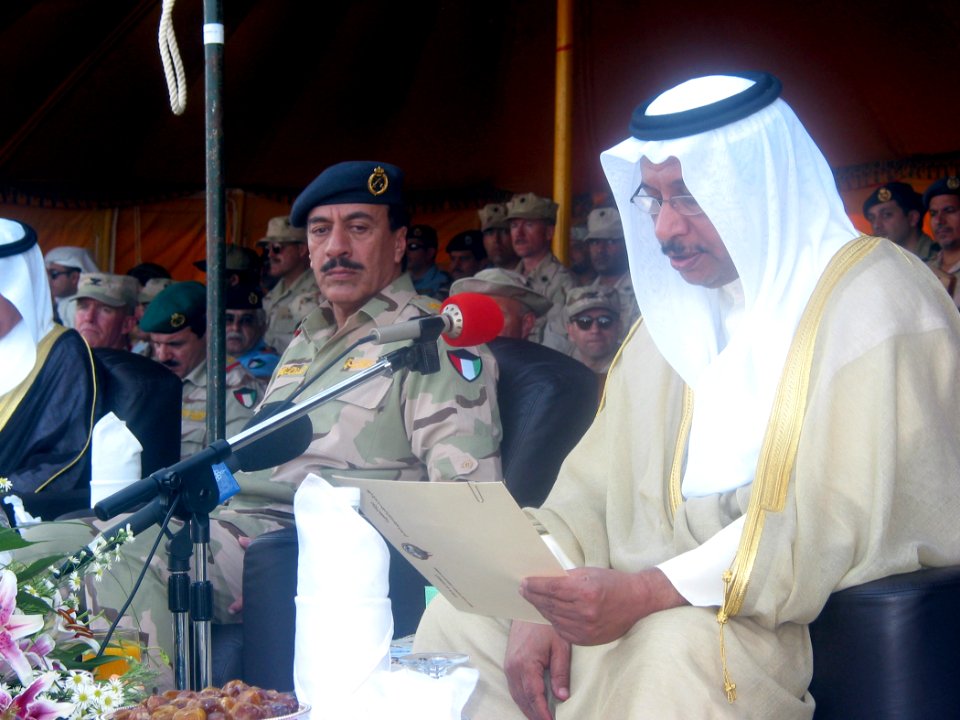 US Navy 030507-N-1050K-019 rom left, Kuwait's Armed forces Chief of Staff, Lt. Gen Fahad al-Amir listens to a speech by Kuwait's Defense Minister Sheikh Jaber al-Mubarak al-Sabah during the Sheikh's recent visit