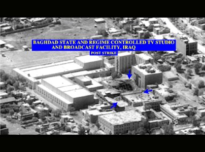 US Navy 030329-D-0000X-002 A post-strike photograph of Baghdad state and regime-controlled TV Studio and broadcasting facility