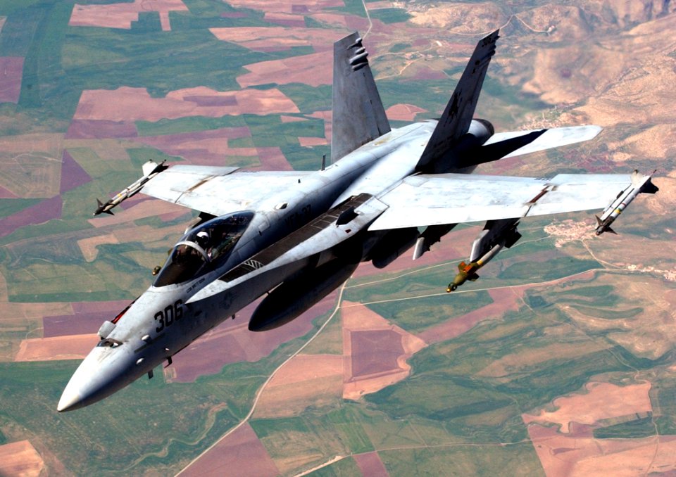 US Navy 030411-N-0780F-271 An F-A-18 Hornet strike fighter assigned to the Bulls of Strike Fighter Squadron Three Seven (VFA-37) embarked aboard USS Harry S. Truman (CVN 75)