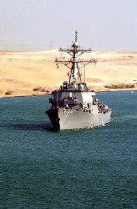 US Navy 030426-N-6141B-016 The guided missile destroyer USS Mitscher (DDG 57) transits the Suez Canal