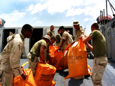 US Navy 030514-N-1050K-022 The 2MEB Marines recently picked up over 100-thousand pounds of mail from Camp Patriot and loaded it aboard Landing Craft Air Cushion (LCAC) Personnel Transport Modules