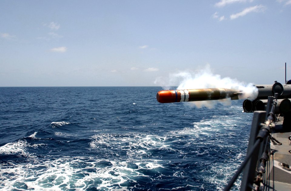 US Navy 030423-N-6141B-003 The guided missile destroyer USS Donald Cook (DDG 75) crewmembers fire a Recoverable Exercise Torpedo towards an Expendable Mobile Anti-Surface Warfare Target