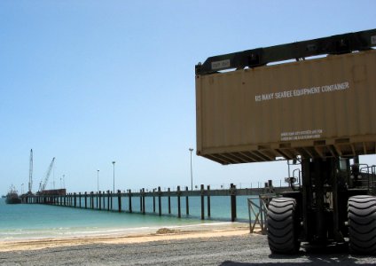 US Navy 030501-N-1050K-001 The recently completed 1,400-ft. Navy Elevated Causeway System-Modular (ELCAS-M), Camp Patriot, Kuwait