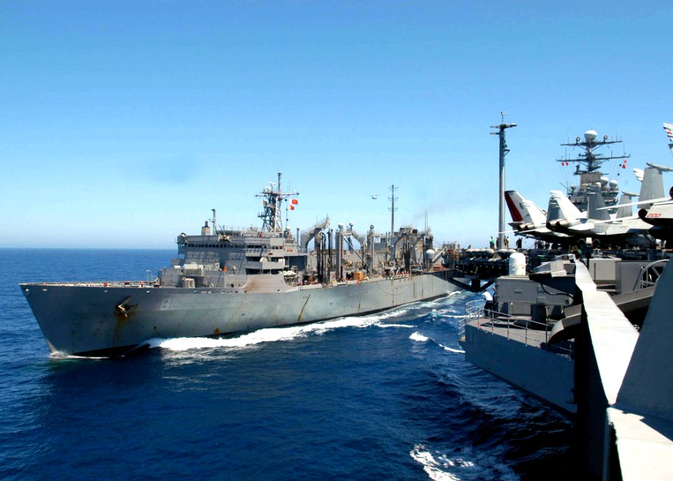 US Navy 030522-N-5786V-501 USNS Arctic (T-AOE 8), steams alongside USS Theodore Roosevelt during an underway replenishment (UNREP)