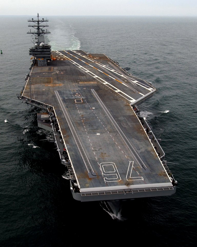 US Navy 030505-N-0610T-007 Sailors aboard the Precommissioning Unit (PCU) Ronald Reagan (CVN 76) took the world's newest aircraft carrier out to sea for the first time during Builder's Sea Trials off the coast of Virginia