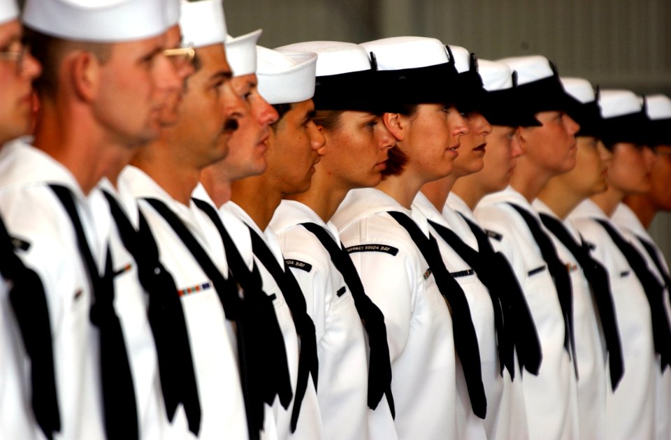 US Navy 030515-N-0780F-105 Sailors assigned to NSA Souda Bay observe a change of command ceremony where Capt. Stephen B. Sale relieved Capt. J. Stephen Hoefel as Commanding Officer, NSA Souda Bay