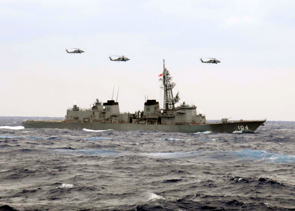 US Navy 081119-N-1644H-095 Helicopters fly over Japan Maritime Self-Defense Force JDS Kirisame (DD 104)