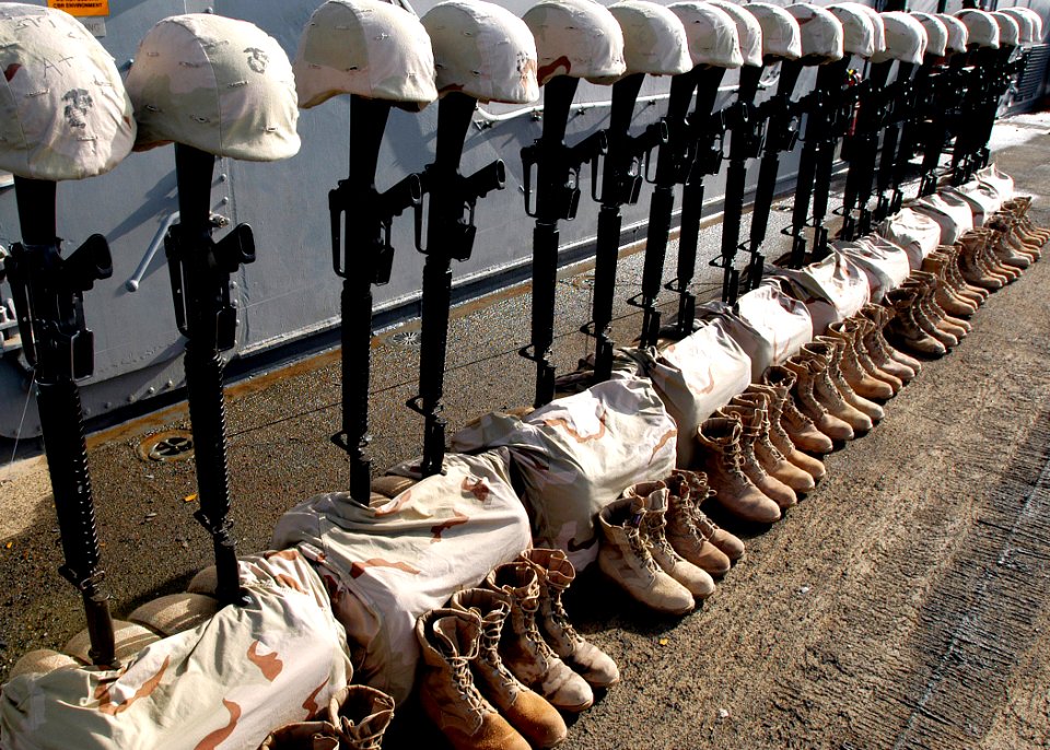 US Navy 030526-N-4048T-025 Memorial saluting 23 U.S. Marines assigned to 2d MEB killed in action during Operation Iraqi Freedom