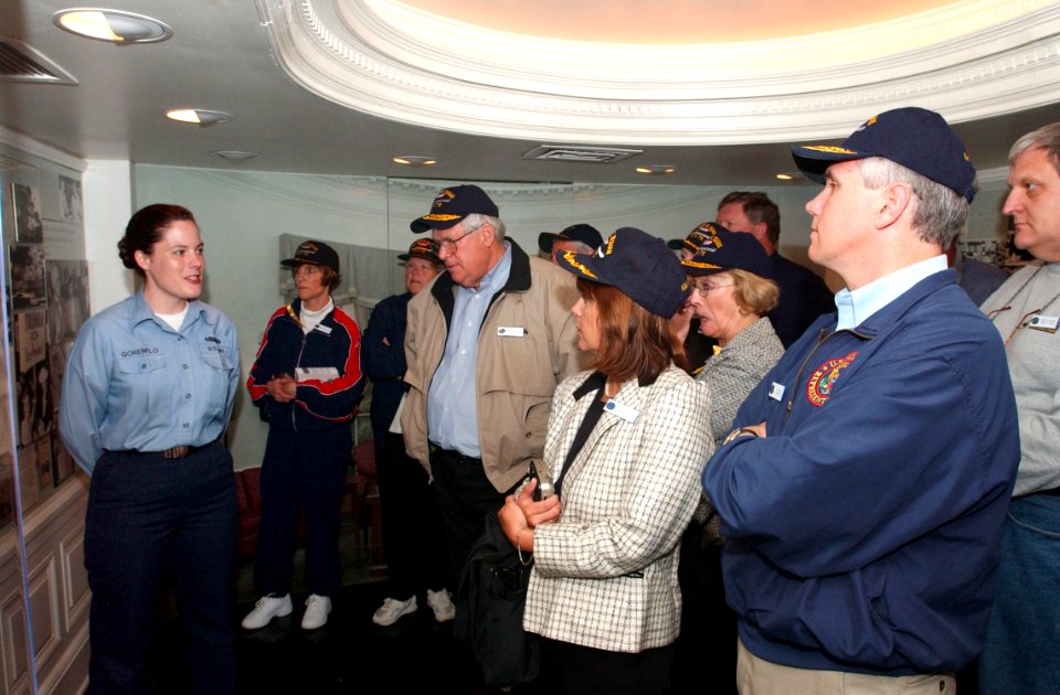 US Navy 030423-N-7781D-082 U.S. Navy Journalist 1st Class April Gorenflo gives a tour of the Truman Room to Speaker of the House, J. Dennis Hastert and other members of Congress