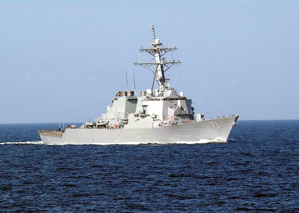 US Navy 030614-N-4374S-001 The Arleigh Burke-class, guided missile destroyer USS Ross (DDG 71) steams through the Baltic Sea during the annual maritime exercise Baltic Operations 2003 (BALTOPS)
