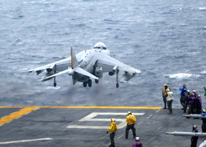US Navy 091203-N-3165S-074 An AV-8B Harrier conducts its final take-off from USS Bataan (LHD 5)