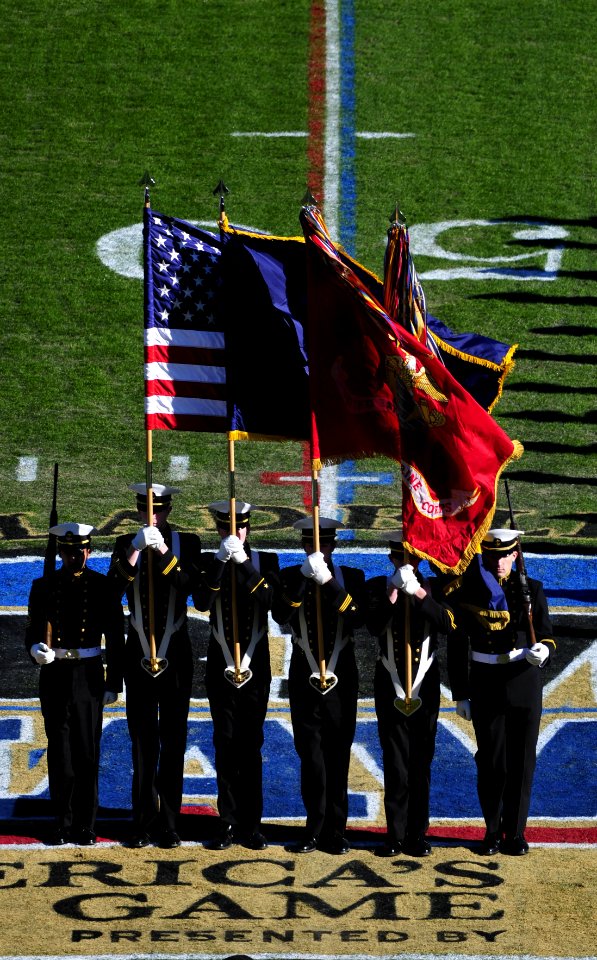 US Navy 091212-N-9693M-096 U.S. Naval Academy honor guard present the colors during the Midshipmen march on at the 110th Army-Navy college football game
