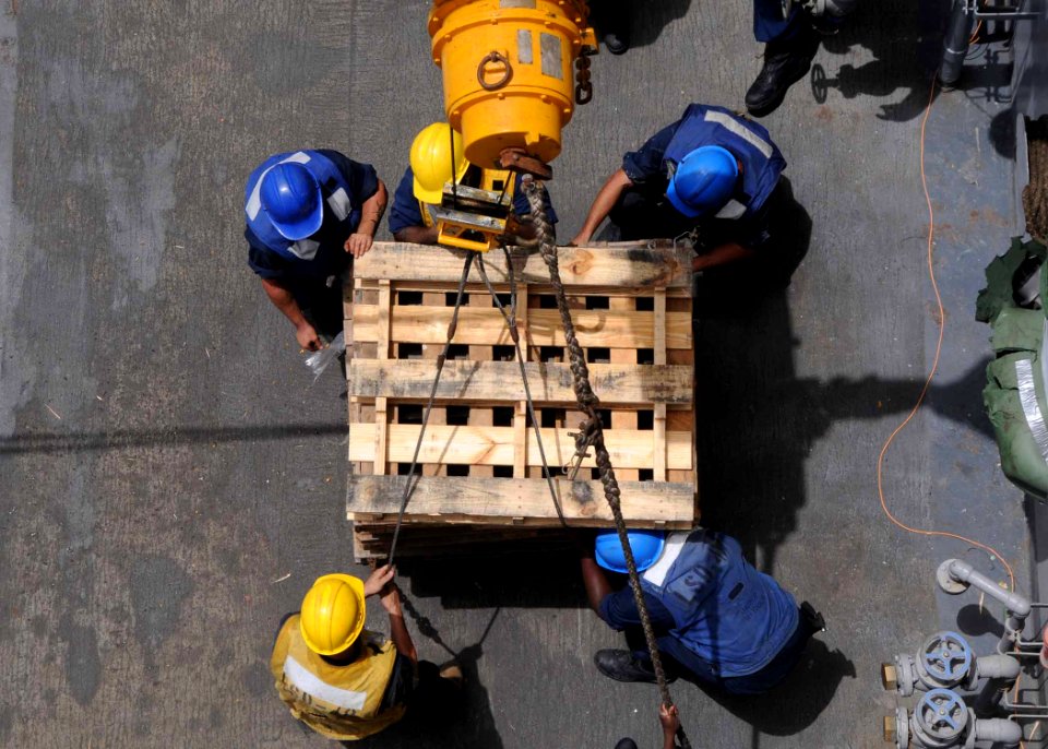 US Navy 100520-N-1082Z-032 Sailors prepare pallets for transfer to USNS Yukon (T-AO 202) during a replenishment at sea